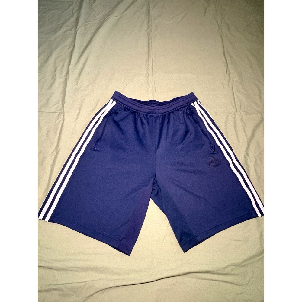 adidas Primeblue Men's 3-Stripe Training Shorts Blue/White Zip Pockets M